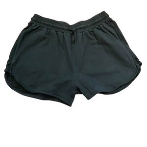 Woman's Black Elastic Waist Draw String Black Athletic Shorts Size Large